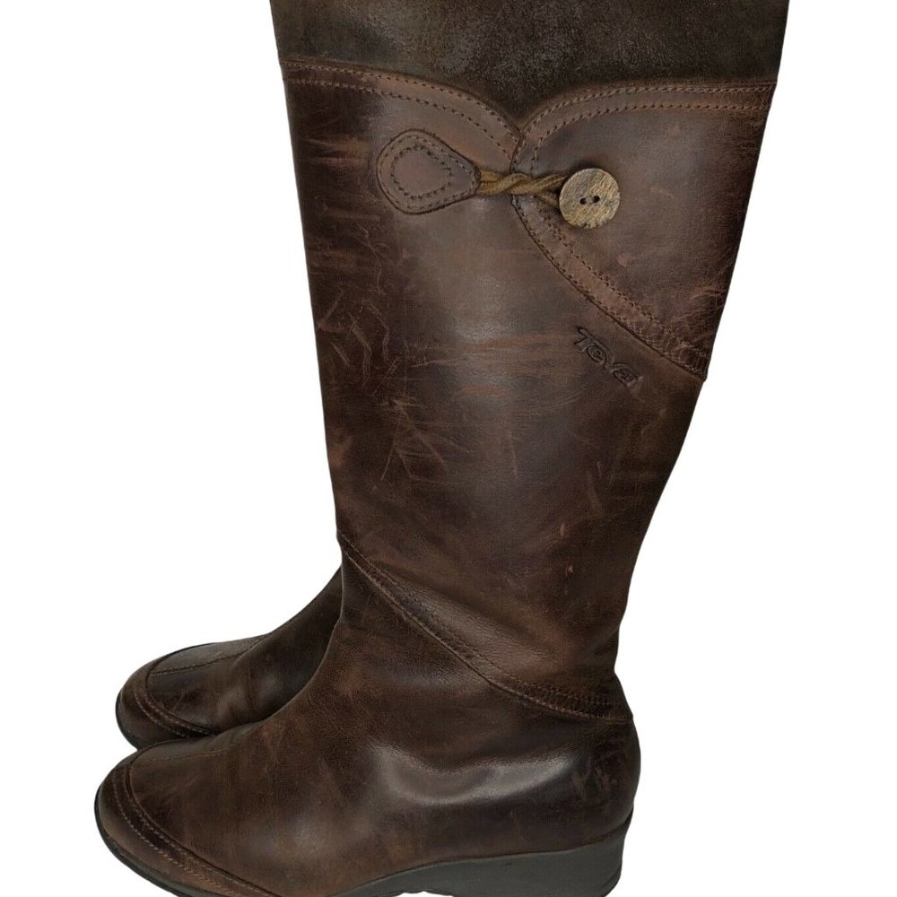 Teva Jade Cove Tall Brown Leather Waterproof Knee High Boots Women's US Size 6